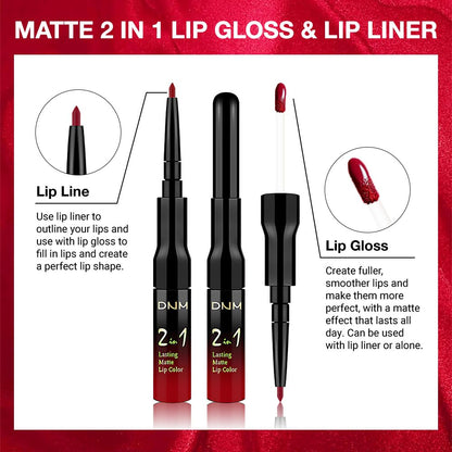 evpct 1Pcs Fire Bright Red Matte Lip Liner & Liquid Lipstick Stain Makeup Set for Women, Red Lip Liner Stain Long Lasting Waterproof Smudge Proof, Cruelty Free Lip Stick Makeup 24 hours originales, 64