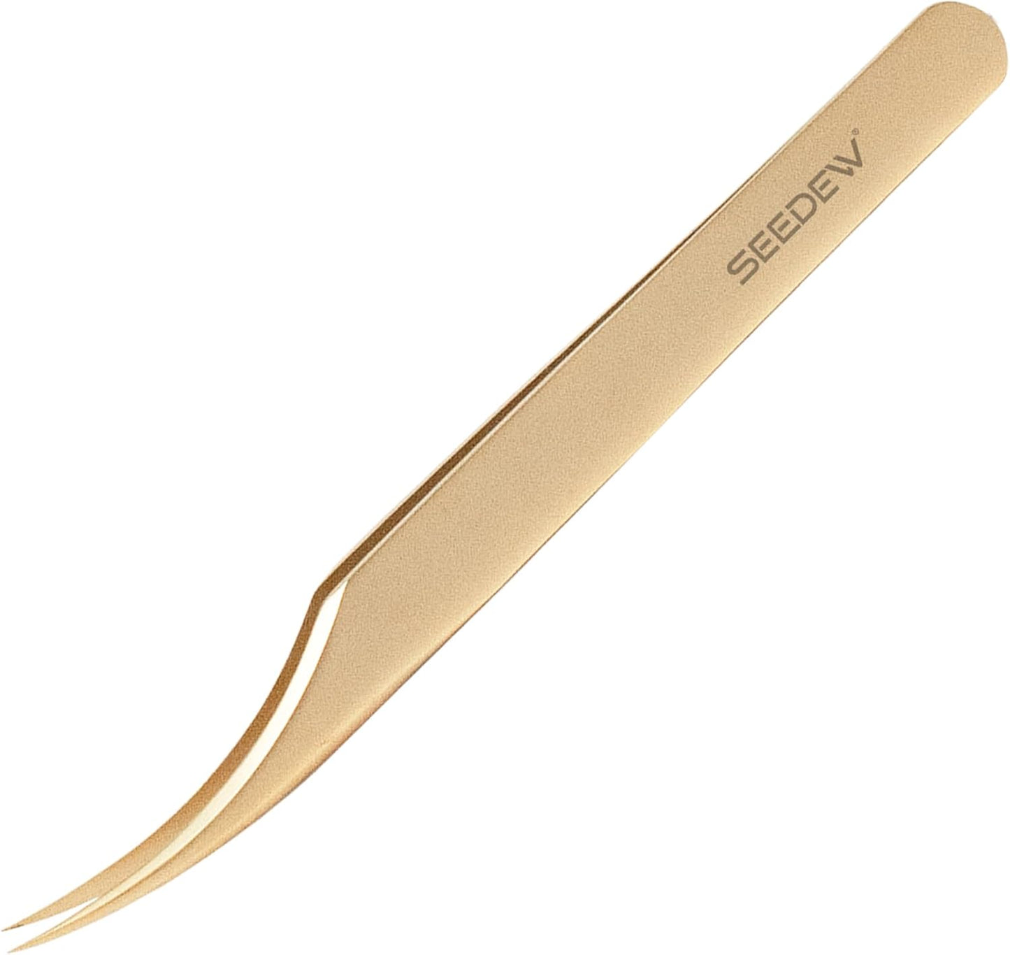 Tweezer Eyelash Extensions 1 PCS Stainless Steel Curved Pointy Dolphin Tweezer Isolation Professional Precision Supplies False Lash Application Tools for Lash Tech, Lash Artist Beginner(Golden)