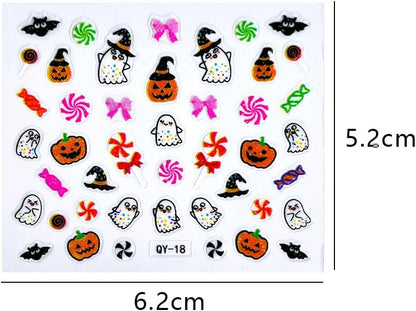 30 Sheet Halloween Nail Art Stickers Decals Cute Ghost Pumpkin Design Spider Web Scary Eyes Acrylic Nails Supplies for Women Manicure Decorations