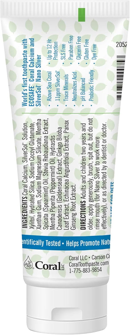 Coral Nano Silver Mint Toothpaste, Natural Fluoride Free Teeth Whitening Toothpaste, Coral Calcium Nano Silver Infused SLS Free - 4 Ounces