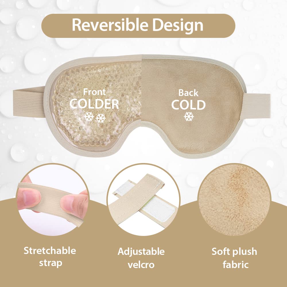 NEWGO Cooling Eye Mask Cold Eye Mask for Dry Eyes, Gel Eye Mask Ice Eye Mask Frozen Reusable Eye Ice Pack Cold Eye Compress for Dark Circles, Migraines, Eye Surgery, Skin Care (Champane)