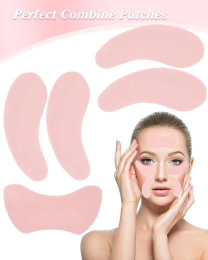 Reusable Eye Patches for Wrinkles Under Eye Patches Silicone Remove Forehead Wrinkles Smile Line Patches Kit (Pink)