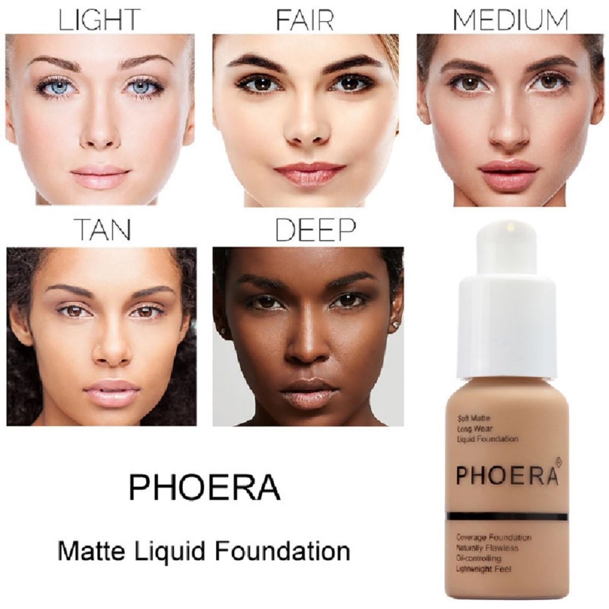 2 Pack Matte Oil Control Concealer Foundation Cream,PHOERA New 30ml Long Lasting Waterproof Matte Liquid Foundation (101 Porcelain)