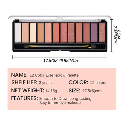 12 Colors Warm Eyeshadow Palette – Matte, Shimmer & Glitter Copper Coral Tones – Rose Gold, Champagne, Bronze & Terracotta Shades – High Pigment, Long-Lasting Eye Makeup for Women – 04#
