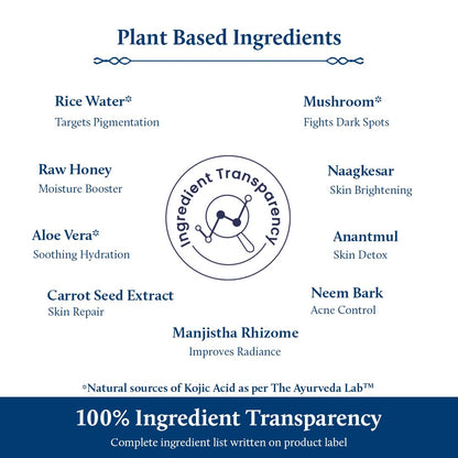 Blue Nectar Rice Water Face Wash with 2% Kojic Acid for Pigmentation | Face Cleanser for Oily, Dry & Sensitive Skin | Face Wash for Women & Men (11 Herbs, 6.76 Fl Oz)