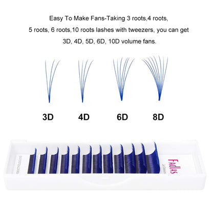 Volume Eyelash Extensions D curl Easy Fan Lash Extensions 8~14mm Mix Tray Blue 0.07mm Lash Extension Supplies by FADLASH (Blue 0.07-D-Mix)