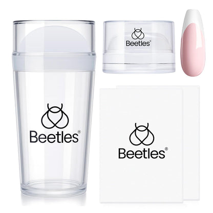 Beetles Nail Stamp, 4Pcs French Tip Tool Easy Manicure Nail Stamper Single Head Soft Silicone Long & Short French Tip Stamp Tool with 2Pcs Nail Scraper Decorations Gift for Women