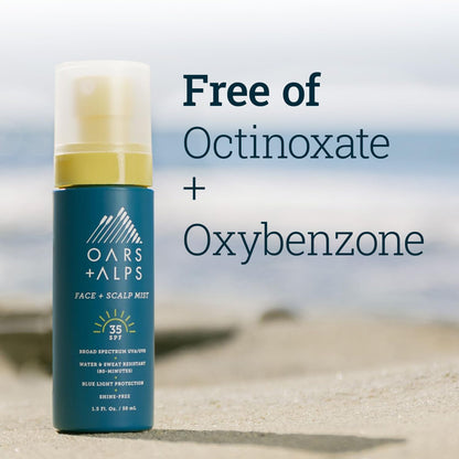 Oars + Alps Face & Scalp Sunscreen Spray Mist, SPF 35 Facial & Hair Sunscreen, Protects from Blue Light, Incfused with Aloe Vera + Cucumber, Water & Sweat Resistant, Summer Splash Scent, 2pk