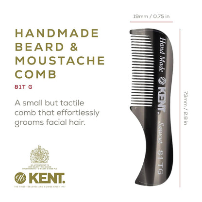 Kent 81T FOT Black Graphite Beard Pocket Comb Set for Men - Beard Kit for Travel and Home, Mustache Comb for Men, Mini Comb Beard Combs for Mens Grooming, Sawcut Hand polished Made in England
