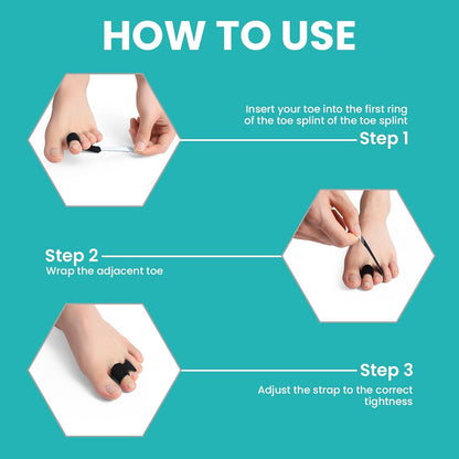 8 Pack Hammer Toe Corrector Toe Splint For Broken Toes,Brace Orthopedic Separator, Cushioned Bandages, Heal Wrap Toe Straighteners for Crooked Toes (Black)