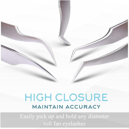 SIVOTE Eyelash Extension Tweezers for Classic & Volume Lashes, 5-Pack, Silver
