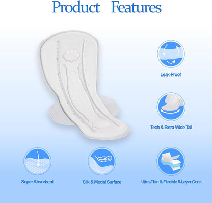 MODAL Pads for Women, Unscented Daily Thin Sanitary Pads for Period with Wings, 11.4 Inch(290 mm), Large, 12 Count