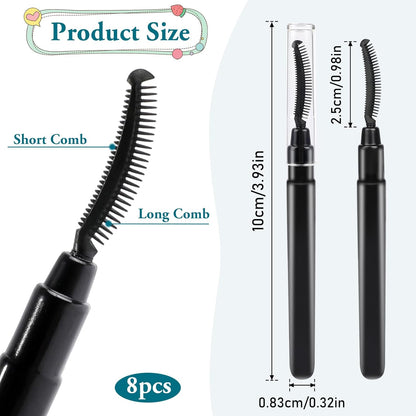 8 Pcs Silicone Eyelash Wands Brushes Mascara Eyelash Separator Black Eyelash Comb Eyebrow Brush Eyelashes Definer with Lid Lash Separating Comb Brow Grooming Brush