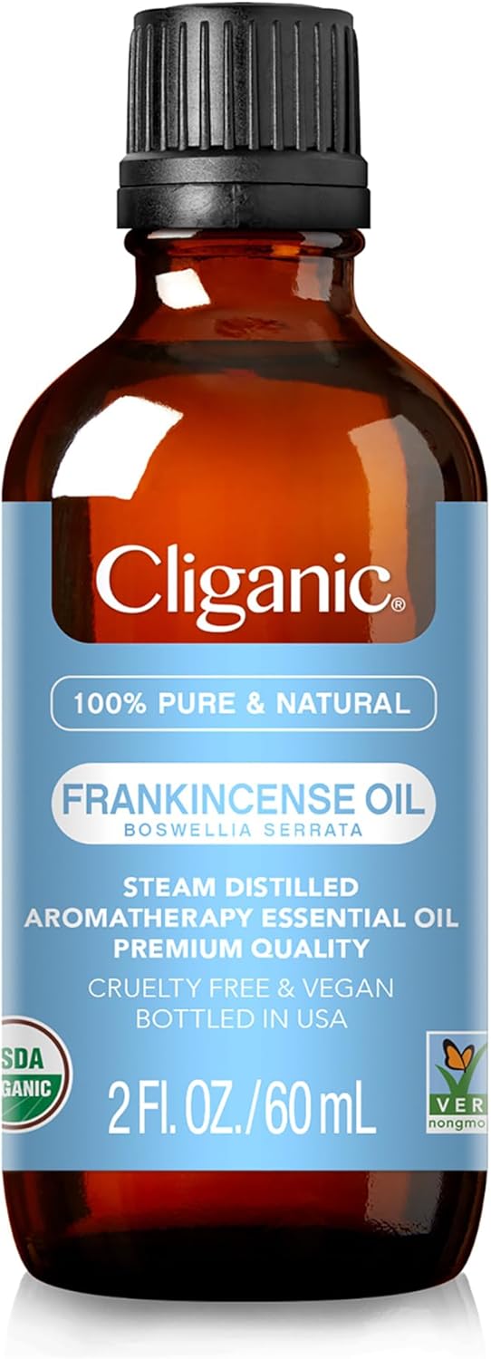 Cliganic Organic Frankincense Essential Oil - 100% Pure Natural for Aromatherapy Diffuser | Non-GMO Verified (Packaging May Vary)