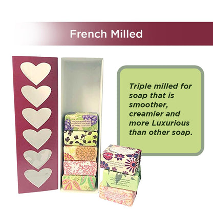 French Milled Botanical Soap Sampler Set of 9 - Individually Wrapped Vegetable-Based Mini Soaps with Essential Oils, Shea Butter, and Natural Extracts (Valentine's Day)