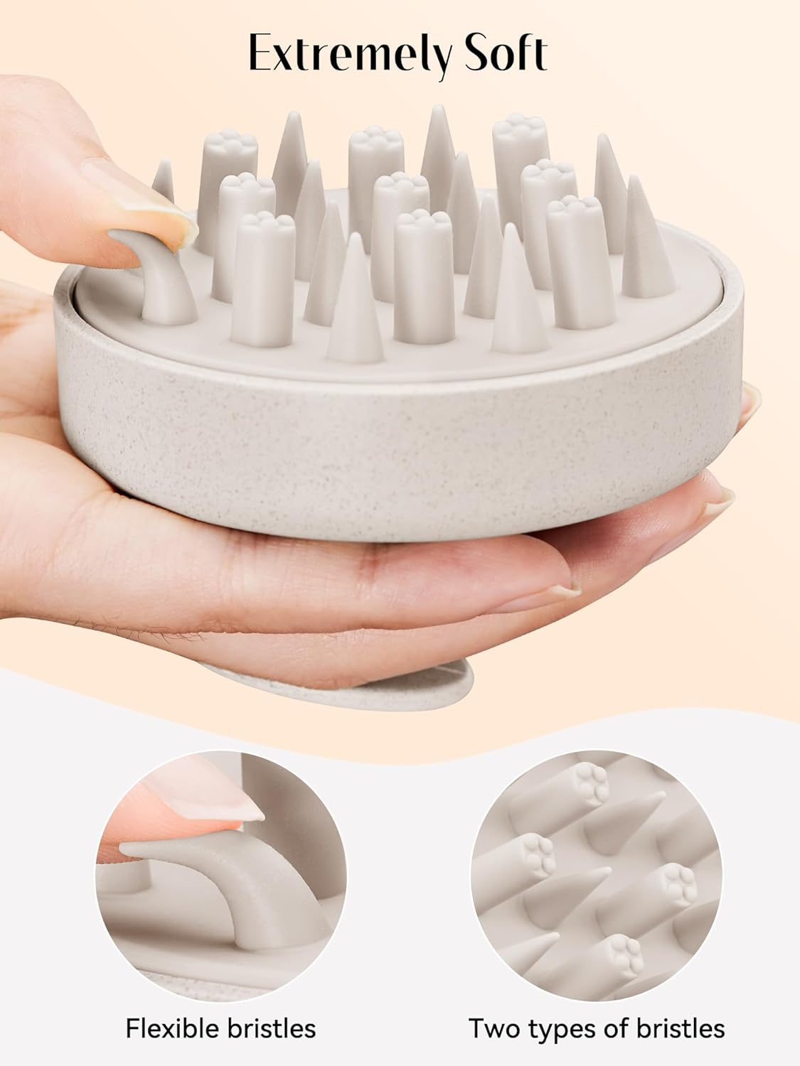 HEETA Hair Scalp Massager for Hair Growth, Shampoo Brush, Scalp Scrubber Exfoliator with Soft Silicone Bristles for Dandruff Removal to Relieve Stress, Wet Dry Use Updated Material, Beige