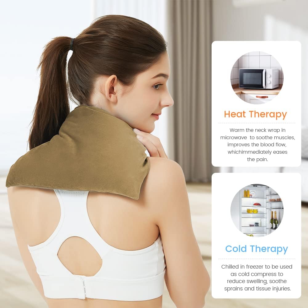 Heating Pad Microwavable with Washable Cover, 8 x 12 Multipurpose Microwave Heating Pad for Neck and Shoulders, Moist Heat Bean Bag Warm Compress for Knee, Muscles, Joints, Wrist, Abdomen (Khaki)