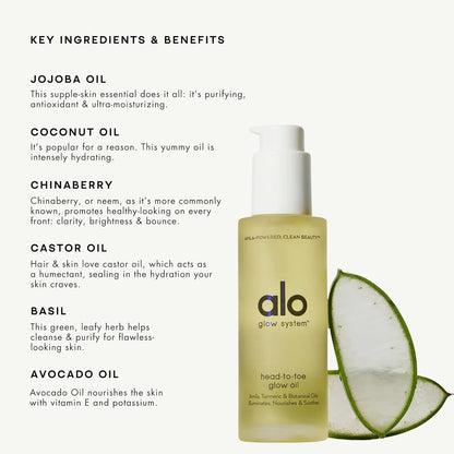 Alo Head-to-Toe Glow Oil + Travel | Glow-Boosting Natural Dry Body Oil | Jojoba, Amla, Aloe & Vitamin E | Hydrates & Nourishes Skin | Citrus Scent | 3.2 + 0.7 Oz