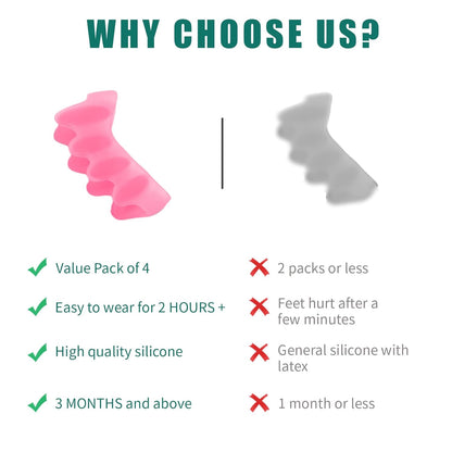 4 Pcs Silicone Toe Spacers – Yoga Toe Separators for Toe Straightening & Relaxation | Correct Overlapping Toes, Bunions, Hammer Toe | Toe Support toe separators for Women & Men (Pink, 3.98)