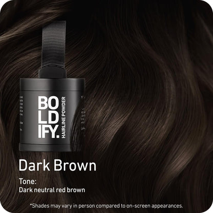 BOLDIFY Hairline Powder (LARGE, 10g) - Root Touch Up Hair Color for Gray Coverage - Bald Spot Concealing Hair Powder for Women & Men - 48-Hour Stain-Proof - Dark Brown