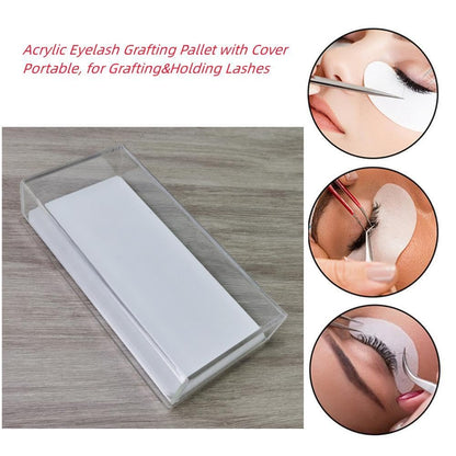 Eyelash Grafting Pallet with Cover, Dust-proof Acrylic Lash Tile holder, Eyelash Extensions Storage Gasket Pads (Transparent)