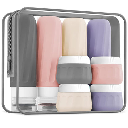 Travel Bottles for Toiletries 8 Pack, Travel Size Toiletries, Tsa Approved Travel Size Containers 3oz, with Travel Essentials Clear Bag, Leak Proof Silicone Squeezable Creams Jars