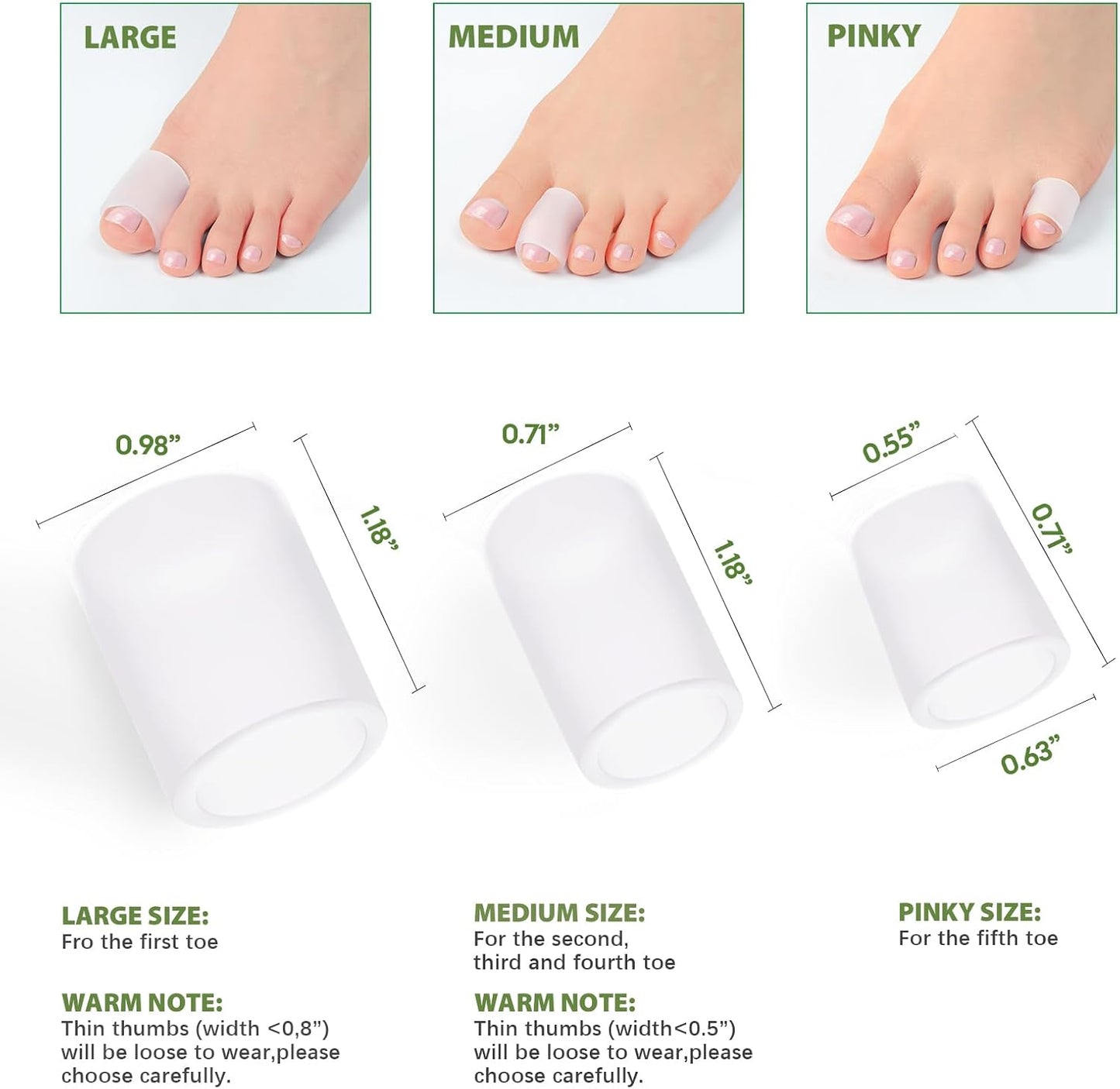 Bukihome Silicone Toe Protectors – 14 Pack Aloe Vera Extract Infused Silicone Toe Sleeve for Hammer Toes, Corns, Calluses, Blisters – Soft Gel Protector Toe Cushions for Pain Relief (Large Size)