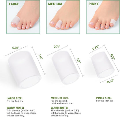 Bukihome Silicone Toe Protectors – 14 Pack Aloe Vera Extract Infused Silicone Toe Sleeve for Hammer Toes, Corns, Calluses, Blisters – Soft Gel Protector Toe Cushions for Pain Relief (Large Size)