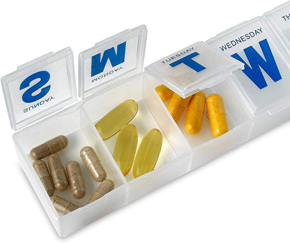 Weekly Pill Organizer - 7-Day Pill Planner Extra Large Pill Planner and Daily Pill Organizer and Medicine Reminder, Monday to Sunday Compartments - BPA Free - Travel Pill Box Case (Pack of 3)