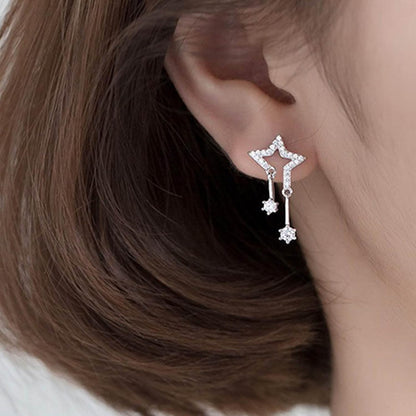 Vintage Crystal Star Earrings Rhinestone Drop Earrings Boho Star Crystal Dangle Earrings Silver Cz Star Stud Earrings Jewelry for Women