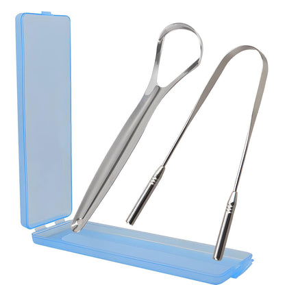 2PCs Medical Grade Tongue Scraper by Omnia One | Stainless Steel Tongue Cleaner, Metal Tongue Scraper with Travel Bag | Tongue Scrubber for Bad Breath, Boost Oral Hygiene