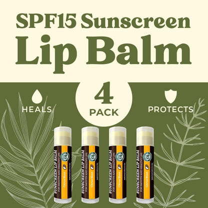 Earth's Daughter SPF Lip Balm 4-Pack Citrus Flavor - Lip Sunscreen, SPF 15, Organic Ingredients, Beeswax, Coconut Oil, Vitamin E - Hypoallergenic, Paraben Free, Gluten Free