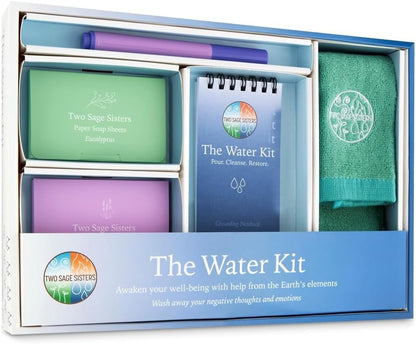 The Water Kit by Two Sage Sisters - Self Care Kit with Soap Sheets, Notebook, Marker, and Washcloth, Bath Shower Sets for Meditation and Relaxation, Mini Spa Kit Self Care Box for Women and Men