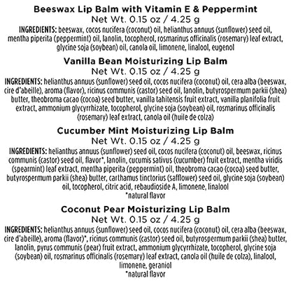 Burt’s Bees Holiday Gift, 4 Lip Balm Stocking Stuffer Products, Beeswax Bounty Assorted Set - Original Beeswax, Vanilla Bean, Cucumber Mint & Coconut Pear (Old Verison)