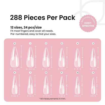Beetles Gel Nail Tips Etch-X, Stiletto Medium, 288Pcs 12 Sizes, Pre-Etched Half Matte Full Cover Soft Acrylic False Nail Tips Pre-Shaped Easy DIY Fall Halloween Nail Extension Salon Gift for Women