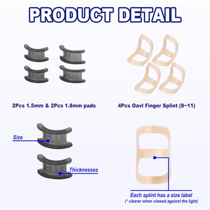 8Pcs Oval Finger Splints & Click-Lock Adjustment Kit, 4 Graduated Finger Ring Splint & 4 Splint Adjustment, Finger Braces for Arthritis, Mallet, Straightening, Support (Size 8-11)