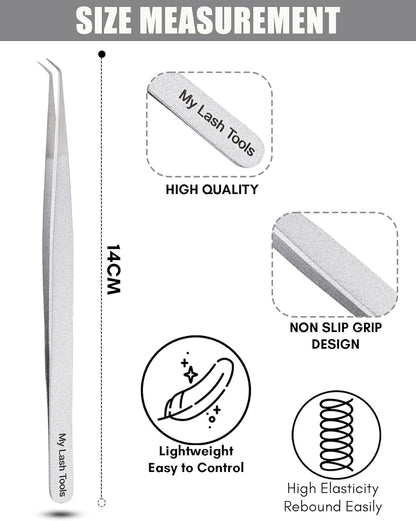 Isolation Tweezer Eyelash Extension Curved Degree Tweezers for Isolation – 14cm Japanese Stainless Steel, Best for Individual Isolation & Classic Lashes Eyelash Twisers (Silver Pantone)