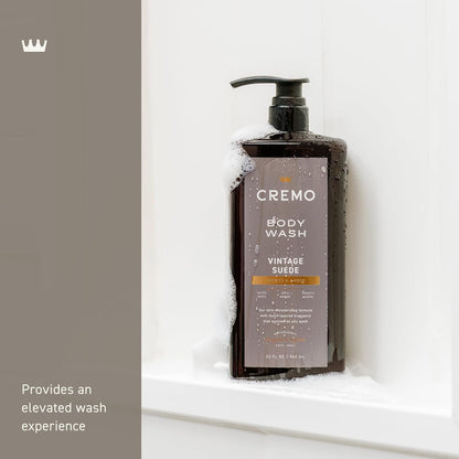 Cremo Rich-Lathering Vintage Suede Body Wash for Men, A Vintage Suede with Notes of White Moss and Rich Amber, 32 Fl Oz