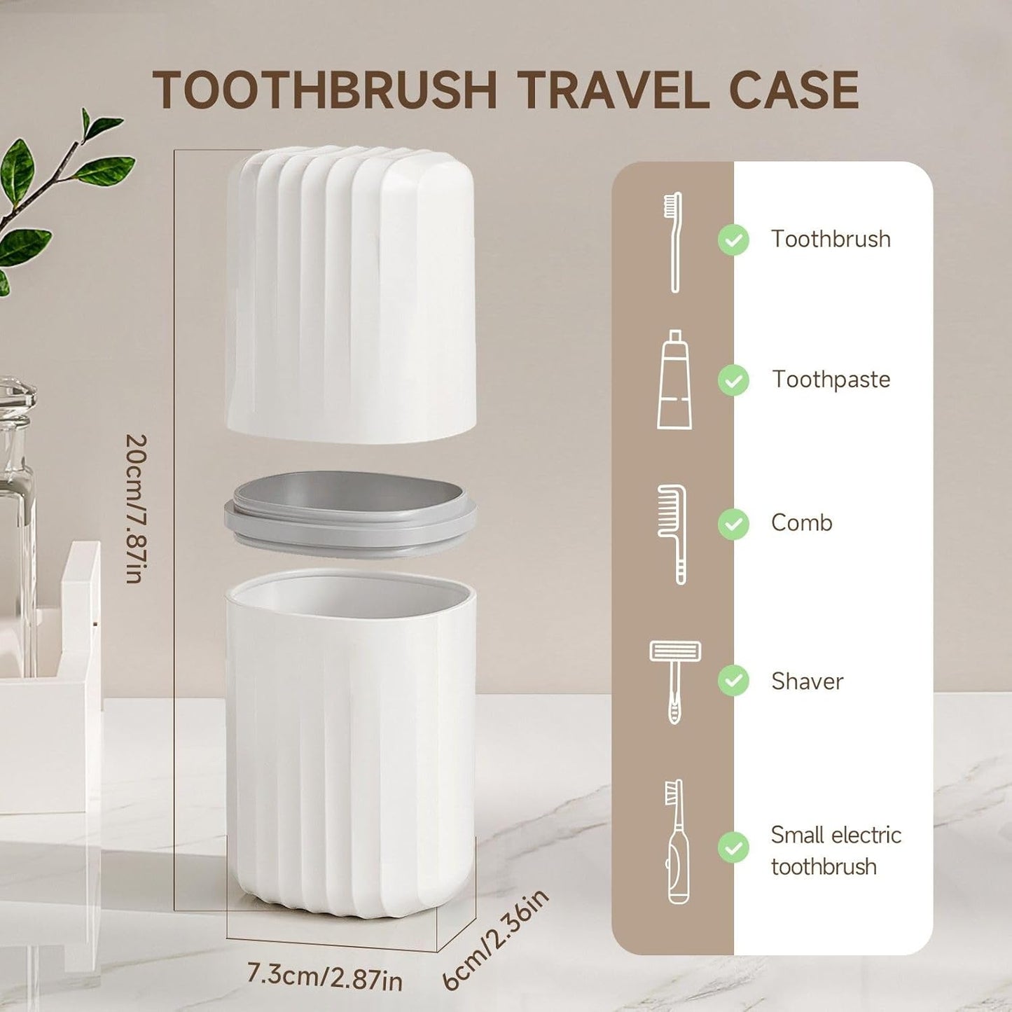 Toothbrush Travel Case, 2 in 1 Toothbrush Holder and Rinse Cup, Large Capacity Toothbrush Cup with Cover, Portable Travel Toothbrush Holder for Traveling, Camping, Trip - 1Pcs - White