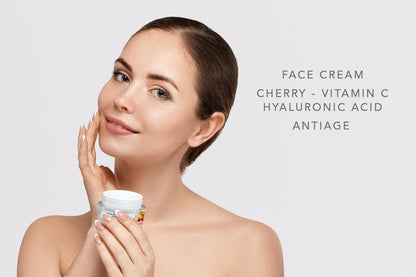 Cherry Face Mositurizer Cream with Hyaluronic Acid & Vitamin C - Nourishing, Youth Preserving, Fills Expression Lines & Wrinkles - 50 ml