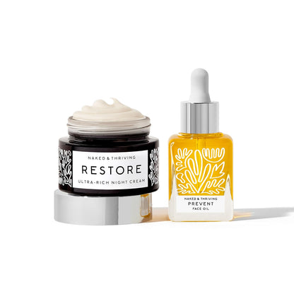 Naked & Thriving The Advanced Anti-Aging Duo: For fewer visible wrinkles | Restore Ultra-Rich Night Cream (50 mL) + Prevent Anti-Aging Face Oil (35 mL)