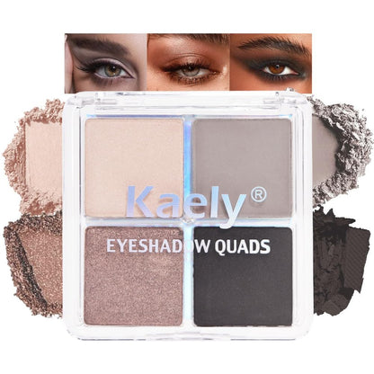 4 Colors Light Beige Gray Brown Black Eye Shadow Powder Palette Makeup, Neutral Matte Shimmer Cream Quads Eyeshadow Palette for Women Highly Pigmented Waterproof, paleta de sombras de ojos, Vegan, 07