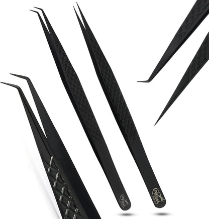 My Lash Tools Eyelash Extension Curved Degree & Straight Tweezers set for Isolation Lash Extensions 14cm, Best for Individual Isolation & Classic Lashes Stainless Steel Eyelash Twisers (Tweezers set)