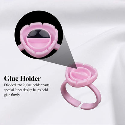Fenshine 100 PCS Lash Glue Holder Glue Ring Cups Lash Extension Volume Lashes Quick Blossom Cups for Eyelash Extension Supply, 2 Methods of Use (Pink)
