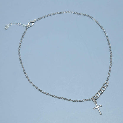 Vintage Cross Necklace Creative Chunky Cuban Chain Tiny Cross Pendant Choker Clavicle Chain Necklace Jewelry for Women and Girls