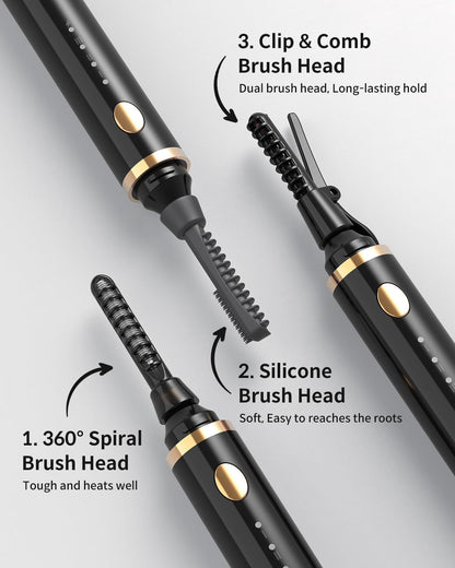 COPPA Electric Lash Curler, LP-1 Lipstick Type 3-in-1 Heated Eyelash Curler with 3 Brush Heads 3 Curling Modes and 3 Temp & 5s Quick Heat-up, Perfect for Beginners and Makeup Pros, Black