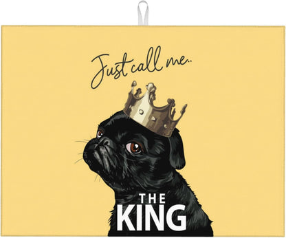 Funny Bulldog Dish Drying Mat for Kitchen Counter Cute Dog Drying Pad 18x24 Inch Yellow Absorbent Reversible Dish Drainer Rack Mats