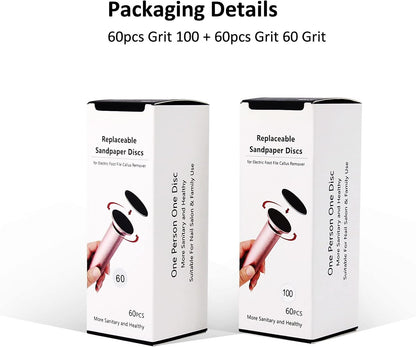 120pcs Replaceable Sandpaper Refill Discs for Electric Foot File Callus Remover Dead Skin Removal (60pcs Rough 60 Grit, 60pcs Smooth 100 Grit)