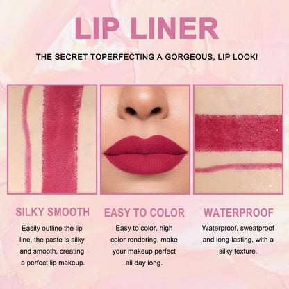 Kaely 2-in-1 Plum Red Lip Liner & Lipstick Set Kit for Women, Matte Lips Kit with Lip Liner Lip Stains Long Lasting Waterproof 24 Hour Lipstick and Lip Liners Combo Lipliners Pencil Set 02