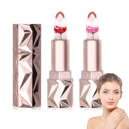 2 Pack Crystal Flower Jelly Lipstick,Magic Color Changing Lipstick,PH Clear Temperature Color Changing Lip Gloss,Lip Balm,Long Lasting Nourishing Moisturizing Lip Stick Set D01+02